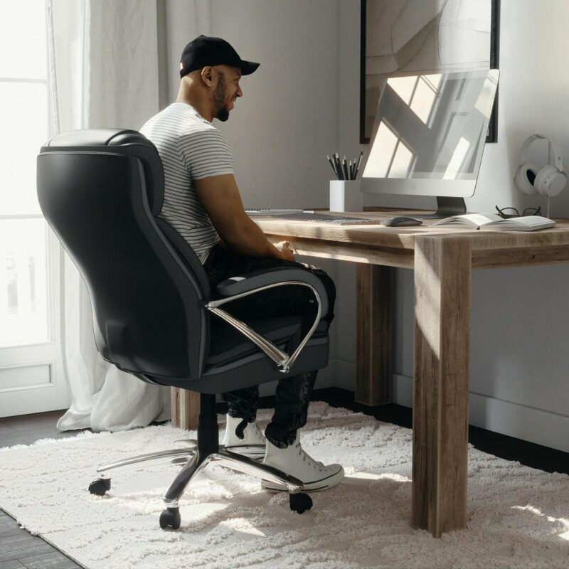 Flash Furniture HERCULES Black Contemporary Adjustable Height Swivel Faux Leather Desk Chair - Image 6