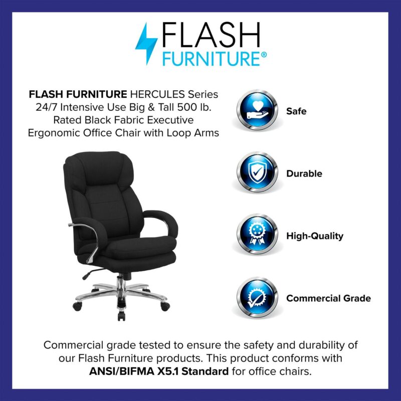 Flash Furniture HERCULES Black Fabric Contemporary Adjustable Height Swivel Fabric Desk Chair - Image 5