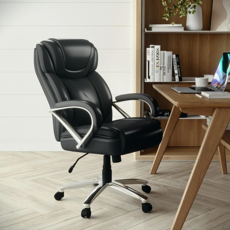 Flash Furniture HERCULES Black Contemporary Adjustable Height Swivel Faux Leather Desk Chair - Image 3