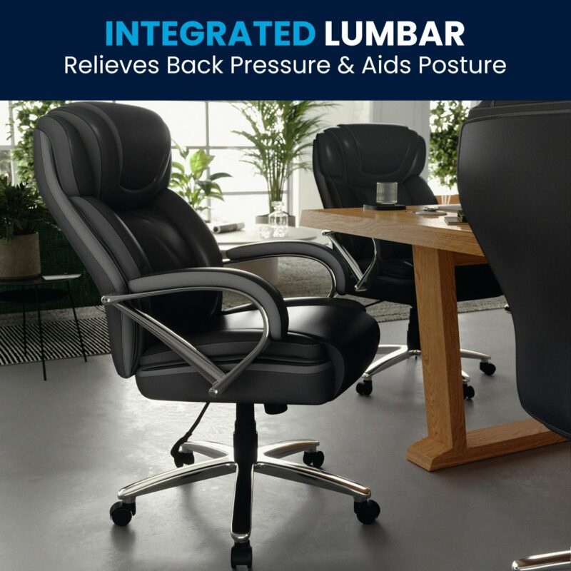 Flash Furniture HERCULES Black Contemporary Adjustable Height Swivel Faux Leather Desk Chair - Image 8