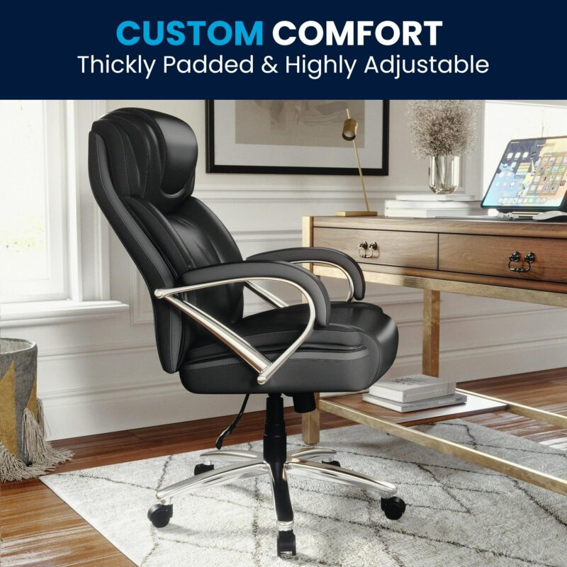 Flash Furniture HERCULES Black Contemporary Adjustable Height Swivel Faux Leather Desk Chair - Image 7