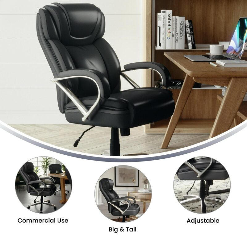 Flash Furniture HERCULES Black Contemporary Adjustable Height Swivel Faux Leather Desk Chair - Image 4