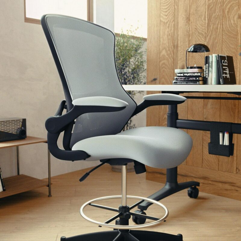 Flash Furniture Kelista Dark Gray Mesh/Black Frame Contemporary Adjustable Height Swivel Mesh Drafting Chair - Image 10
