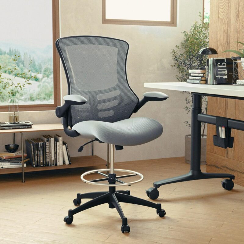 Flash Furniture Kelista Dark Gray Mesh/Black Frame Contemporary Adjustable Height Swivel Mesh Drafting Chair - Image 3