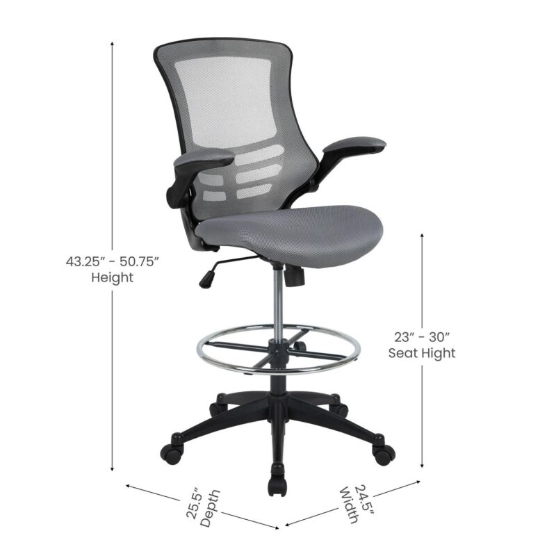 Flash Furniture Kelista Dark Gray Mesh/Black Frame Contemporary Adjustable Height Swivel Mesh Drafting Chair - Image 8