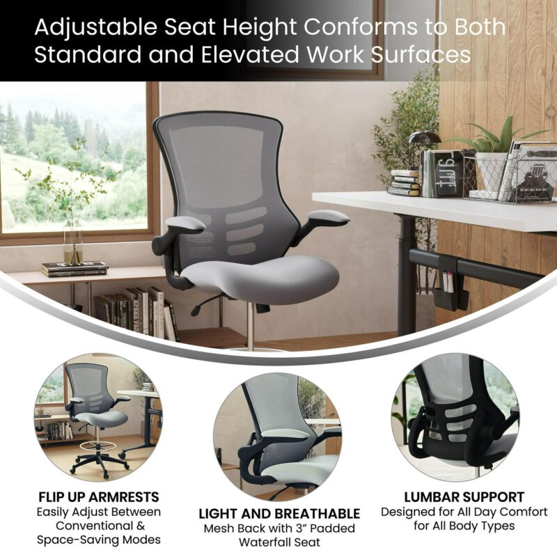 Flash Furniture Kelista Dark Gray Mesh/Black Frame Contemporary Adjustable Height Swivel Mesh Drafting Chair - Image 6