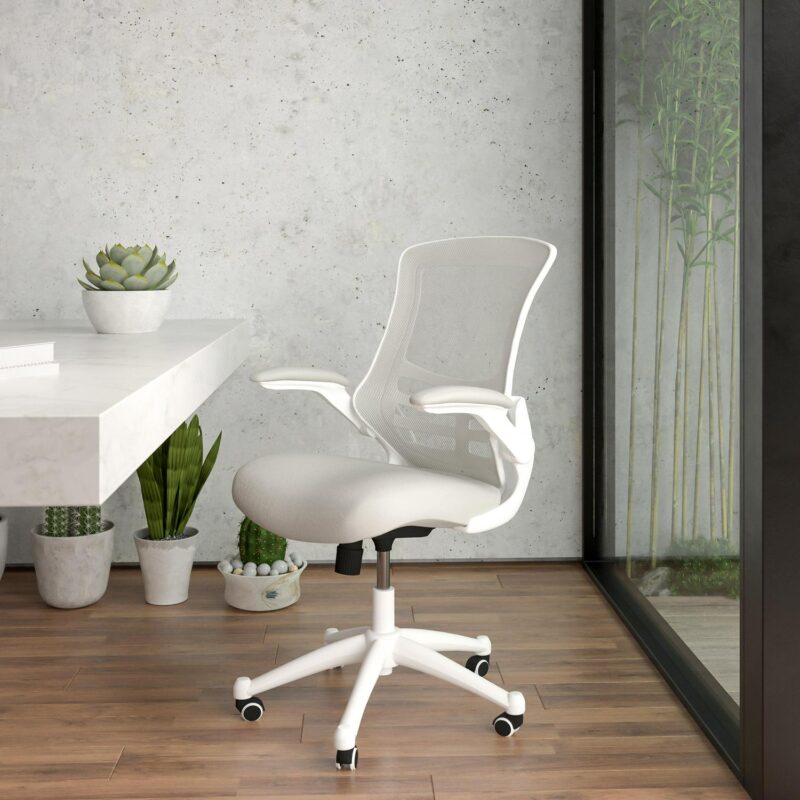 Flash Furniture Kelista Light Gray Mesh/White Frame Contemporary Adjustable Height Swivel Mesh Task Chair - Image 3