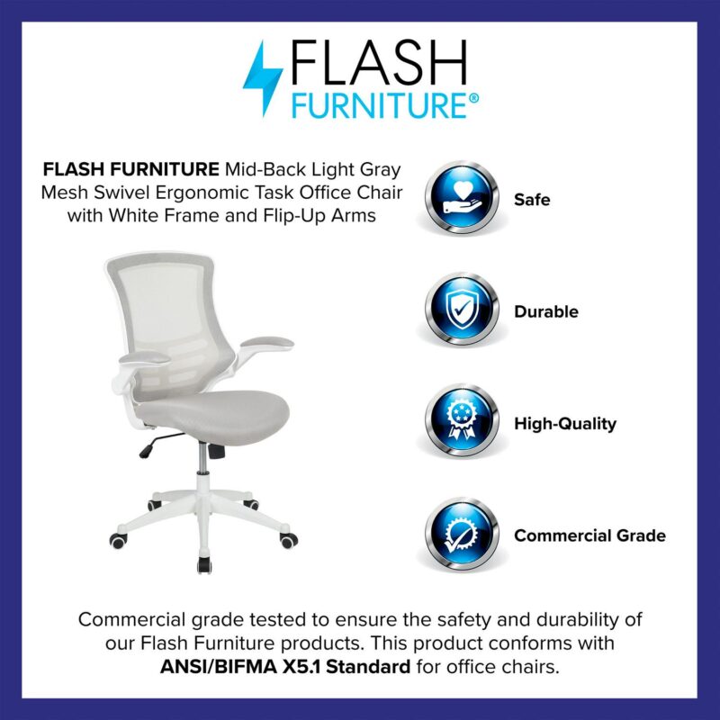 Flash Furniture Kelista Light Gray Mesh/White Frame Contemporary Adjustable Height Swivel Mesh Task Chair - Image 5