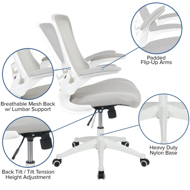 Flash Furniture Kelista Light Gray Mesh/White Frame Contemporary Adjustable Height Swivel Mesh Task Chair - Image 7