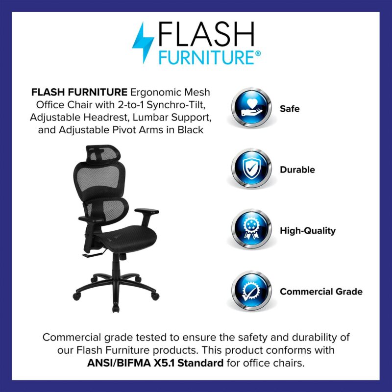 Flash Furniture LO Black Contemporary Adjustable Height Swivel Mesh Desk Chair - Image 5