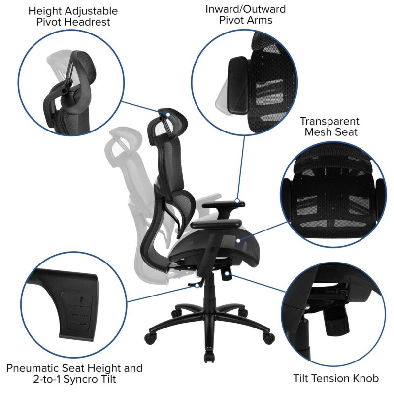 Flash Furniture LO Black Contemporary Adjustable Height Swivel Mesh Desk Chair - Image 6