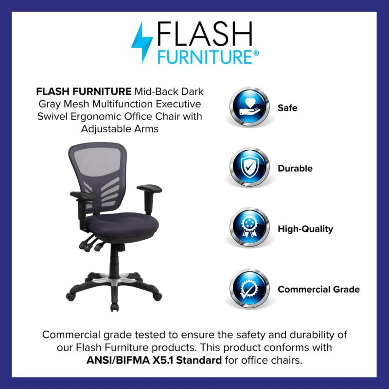 Flash Furniture Nicholas Dark Gray/Black Frame Contemporary Adjustable Height Swivel Mesh Executive Chair - Image 5