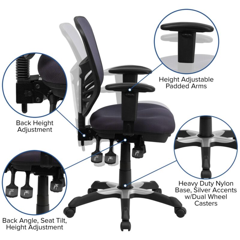 Flash Furniture Nicholas Dark Gray/Black Frame Contemporary Adjustable Height Swivel Mesh Executive Chair - Image 7