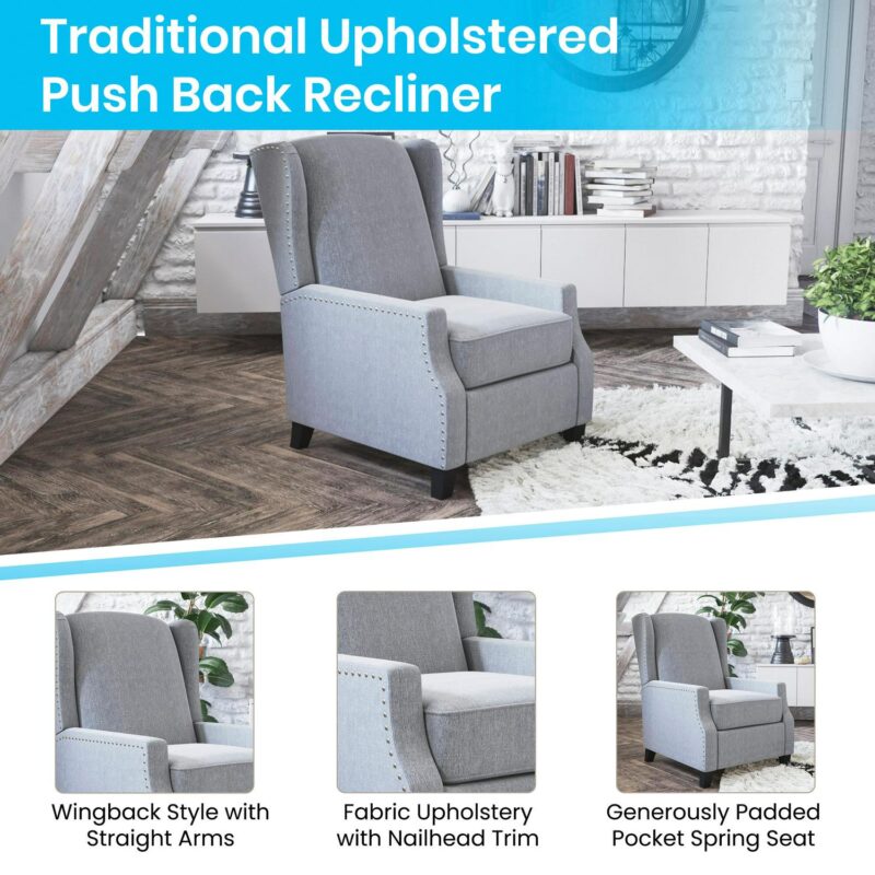 Flash Furniture Prescott Gray Polyester Upholstered Recliner - Image 3