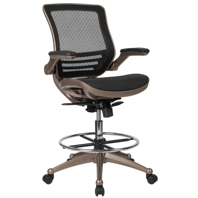Flash Furniture Waylon Black Mesh/Gold Frame Contemporary Adjustable Height Swivel Mesh Drafting Chair