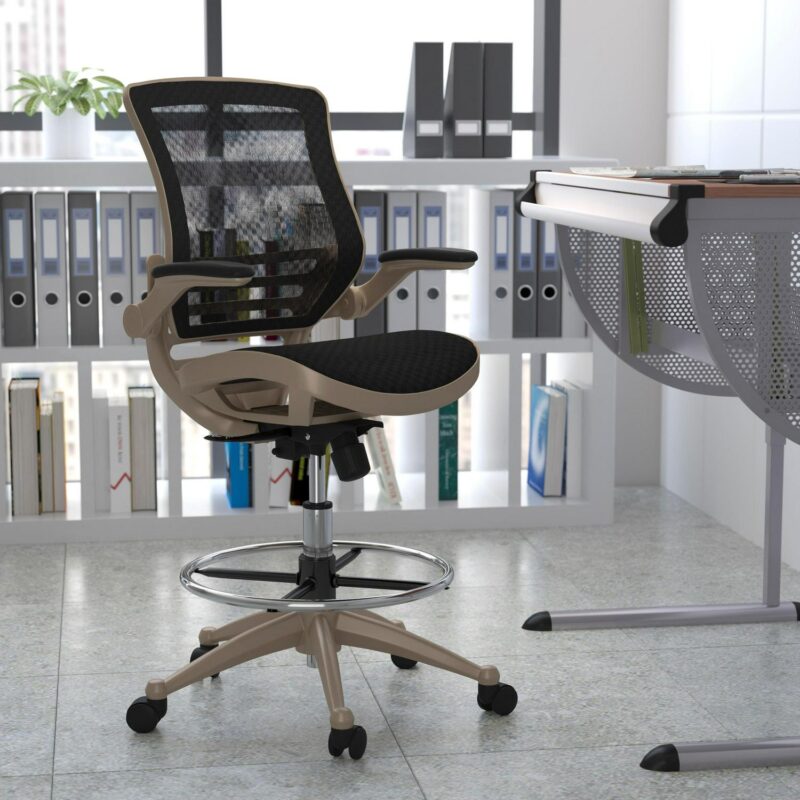Flash Furniture Waylon Black Mesh/Gold Frame Contemporary Adjustable Height Swivel Mesh Drafting Chair - Image 3