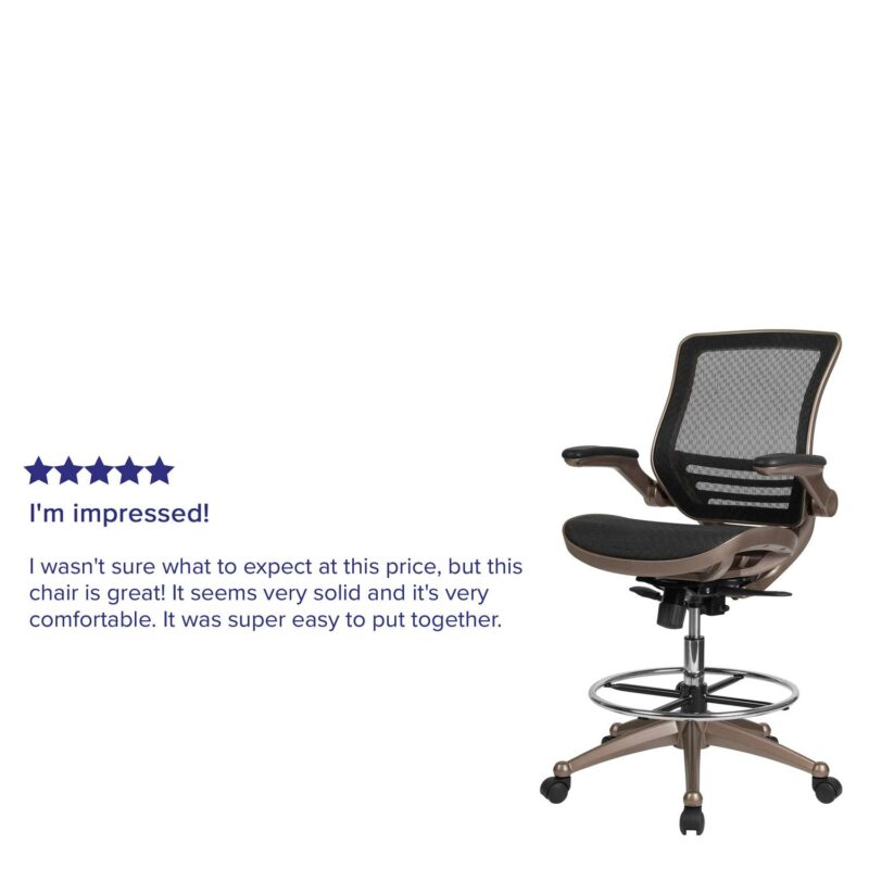 Flash Furniture Waylon Black Mesh/Gold Frame Contemporary Adjustable Height Swivel Mesh Drafting Chair - Image 5