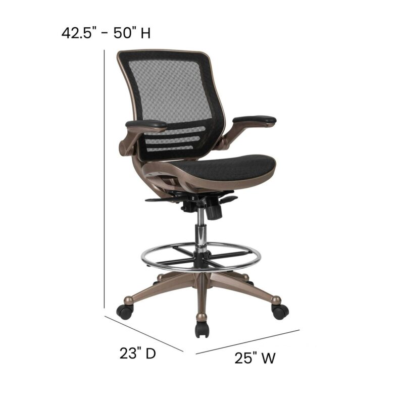 Flash Furniture Waylon Black Mesh/Gold Frame Contemporary Adjustable Height Swivel Mesh Drafting Chair - Image 7