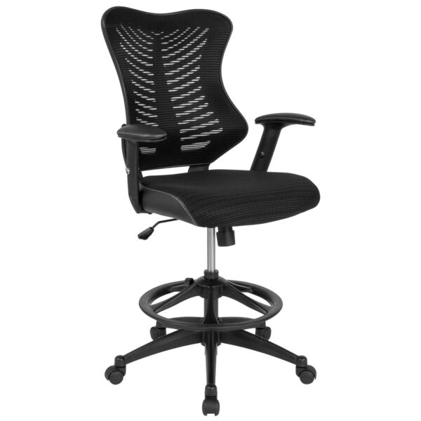 Flash Furniture Waylon Black Contemporary Adjustable Height Swivel Mesh Drafting Chair
