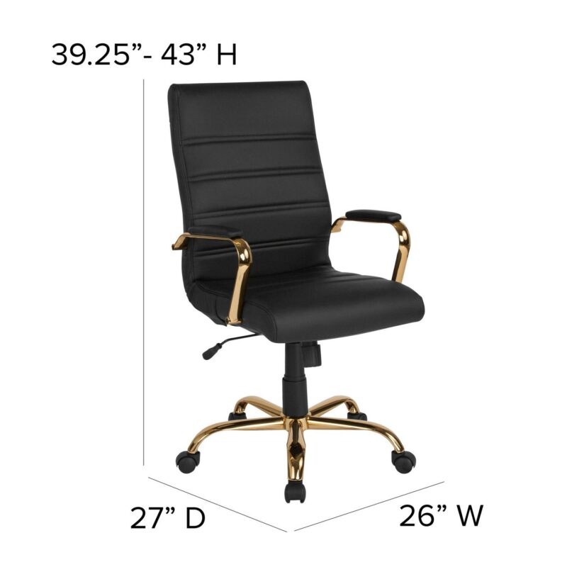Flash Furniture Whitney Black Leathersoft/Gold Frame Contemporary Adjustable Height Swivel Faux Leather Executive Chair - Image 8