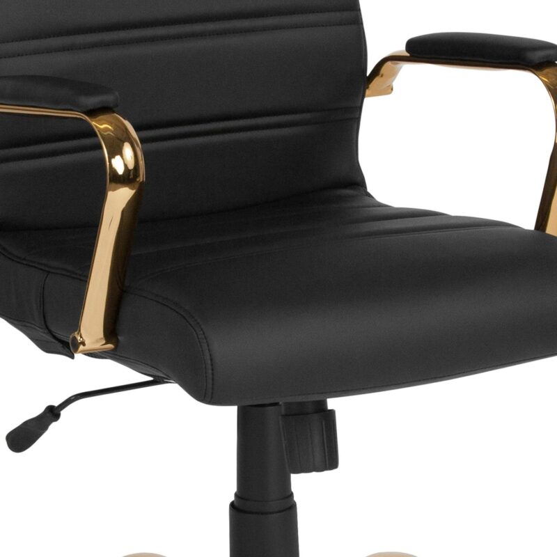 Flash Furniture Whitney Black Leathersoft/Gold Frame Contemporary Adjustable Height Swivel Faux Leather Executive Chair - Image 12