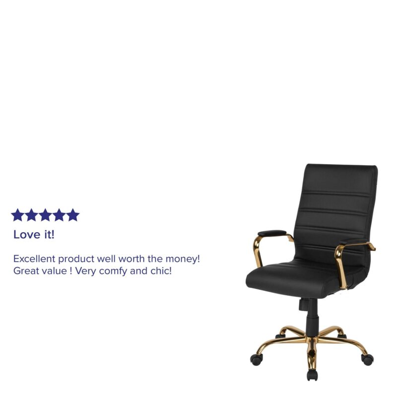Flash Furniture Whitney Black Leathersoft/Gold Frame Contemporary Adjustable Height Swivel Faux Leather Executive Chair - Image 6