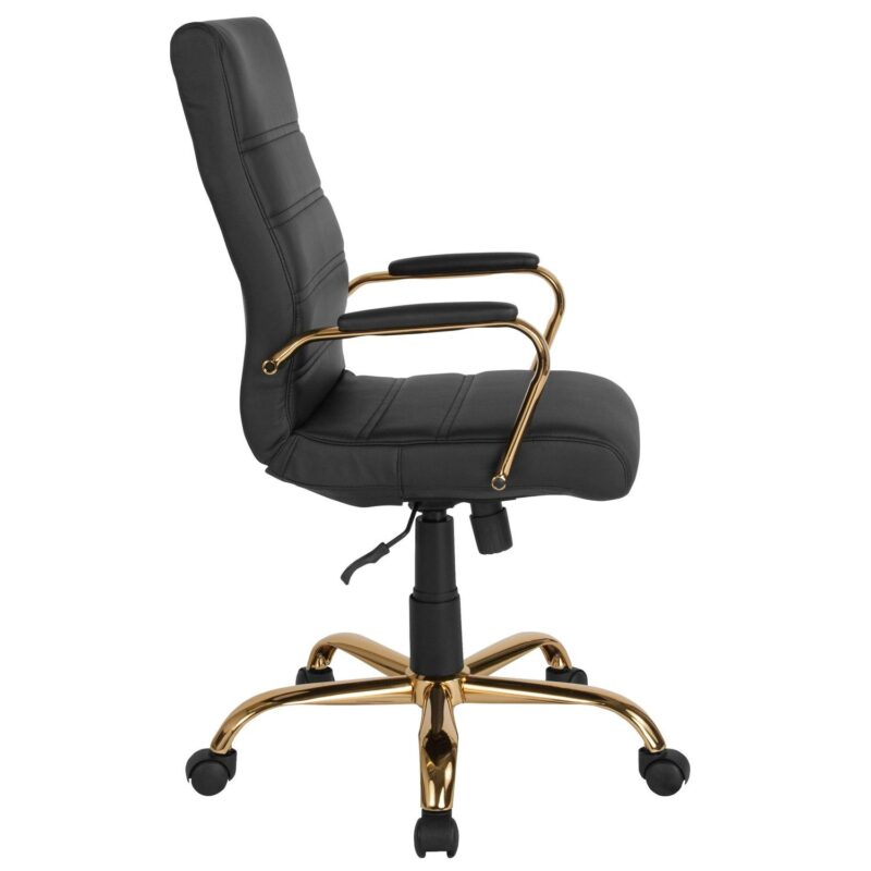 Flash Furniture Whitney Black Leathersoft/Gold Frame Contemporary Adjustable Height Swivel Faux Leather Executive Chair - Image 11