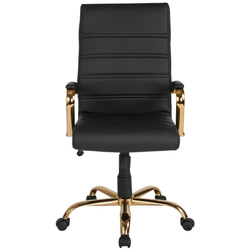 Flash Furniture Whitney Black Leathersoft/Gold Frame Contemporary Adjustable Height Swivel Faux Leather Executive Chair - Image 2