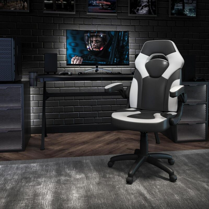 Flash Furniture X10 White Contemporary Adjustable Height Swivel Faux Leather Gaming Chair - Image 3
