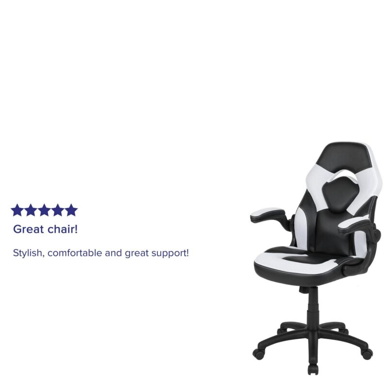 Flash Furniture X10 White Contemporary Adjustable Height Swivel Faux Leather Gaming Chair - Image 6