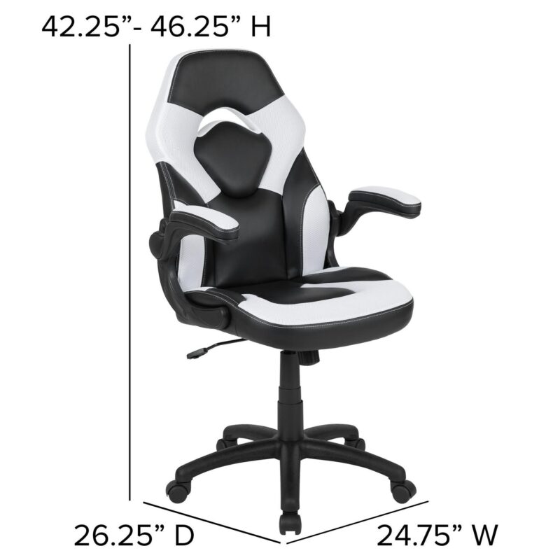Flash Furniture X10 White Contemporary Adjustable Height Swivel Faux Leather Gaming Chair - Image 8