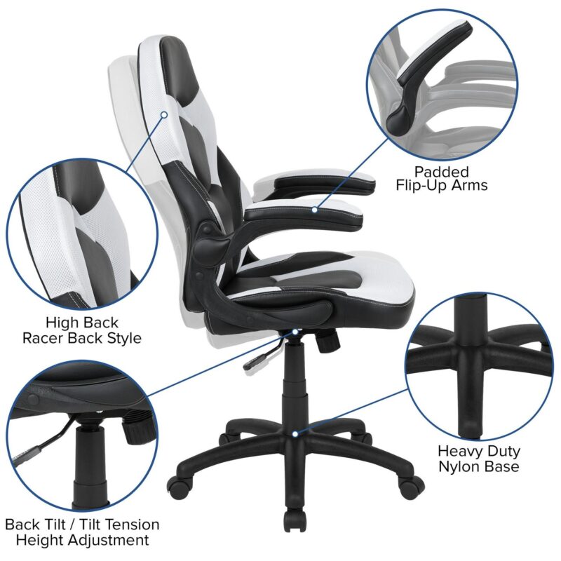 Flash Furniture X10 White Contemporary Adjustable Height Swivel Faux Leather Gaming Chair - Image 7