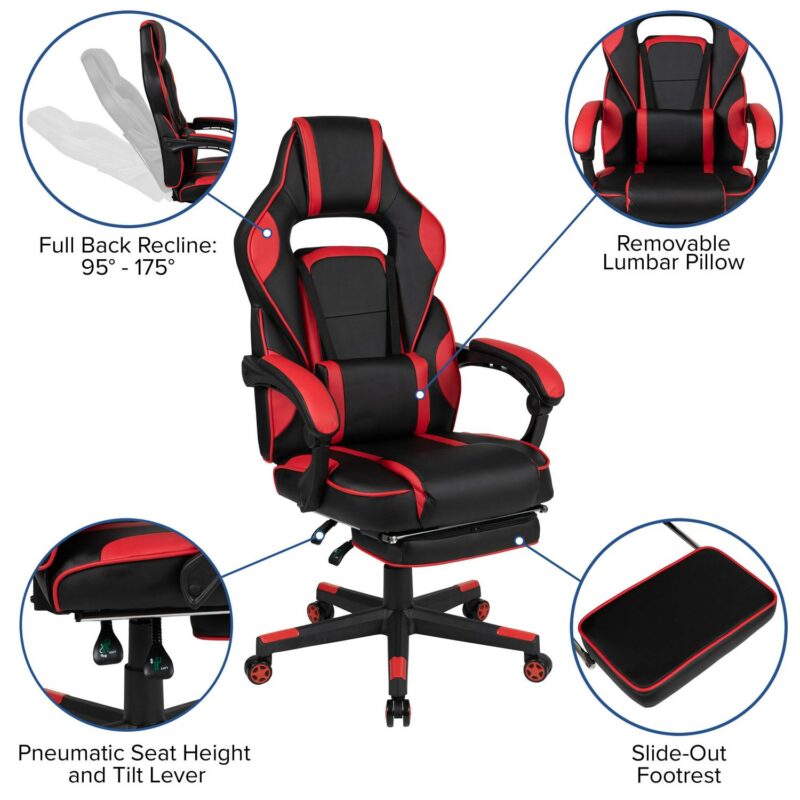 Flash Furniture X40 Black with Red Trim Contemporary Ergonomic Adjustable Height Swivel Faux Leather Gaming Chair - Image 6