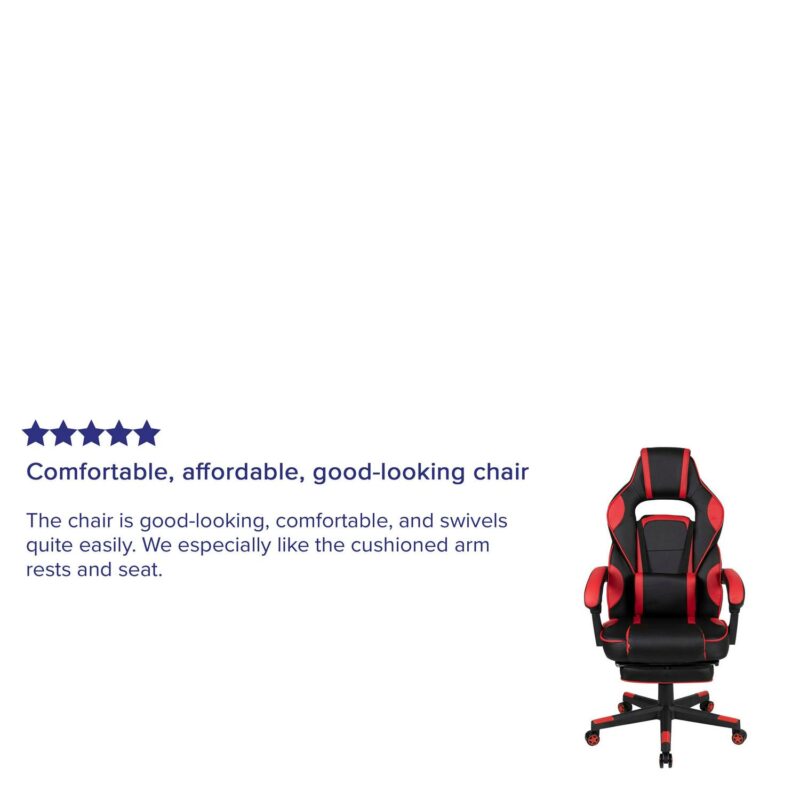 Flash Furniture X40 Black with Red Trim Contemporary Ergonomic Adjustable Height Swivel Faux Leather Gaming Chair - Image 5