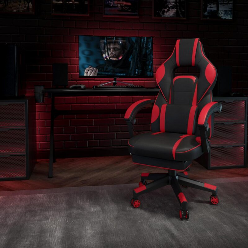 Flash Furniture X40 Black with Red Trim Contemporary Ergonomic Adjustable Height Swivel Faux Leather Gaming Chair - Image 3