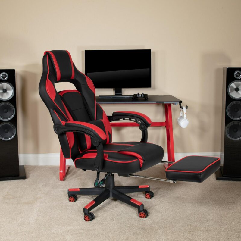 Flash Furniture X40 Black with Red Trim Contemporary Ergonomic Adjustable Height Swivel Faux Leather Gaming Chair - Image 8