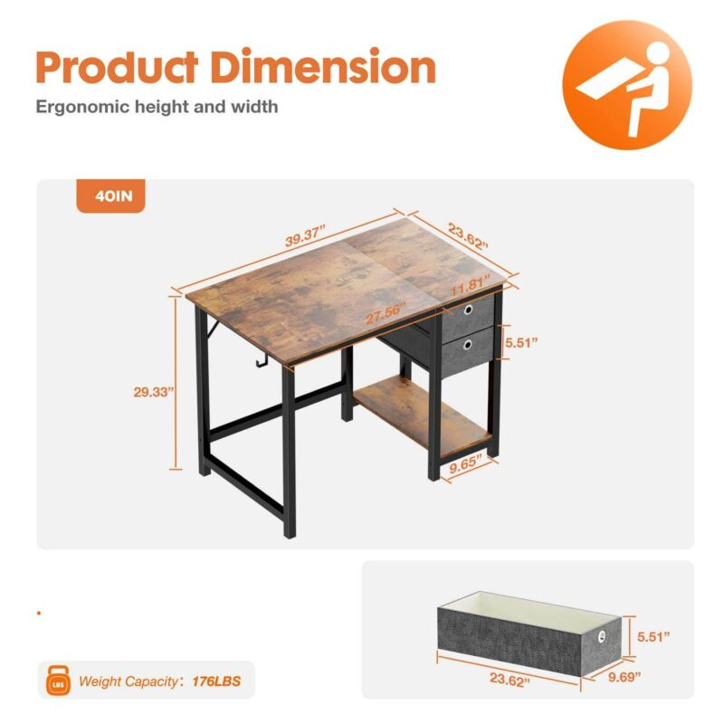 Flynama 39.37-Inches Brown Modern/Contemporary Writing desk - Image 3