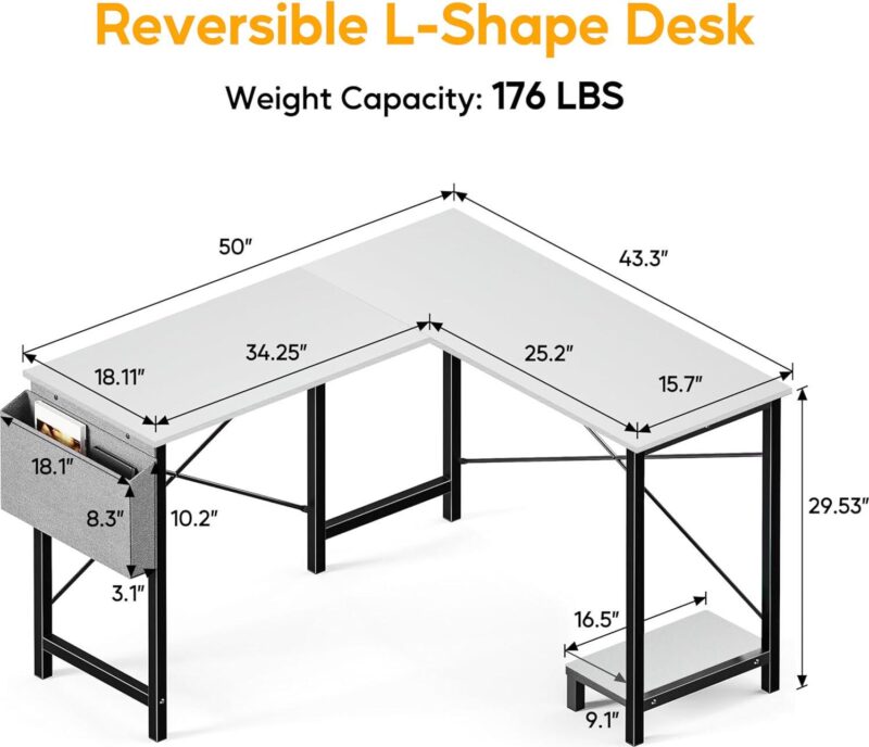 Flynama 50-Inches White Modern/Contemporary L-shaped desk - Image 2