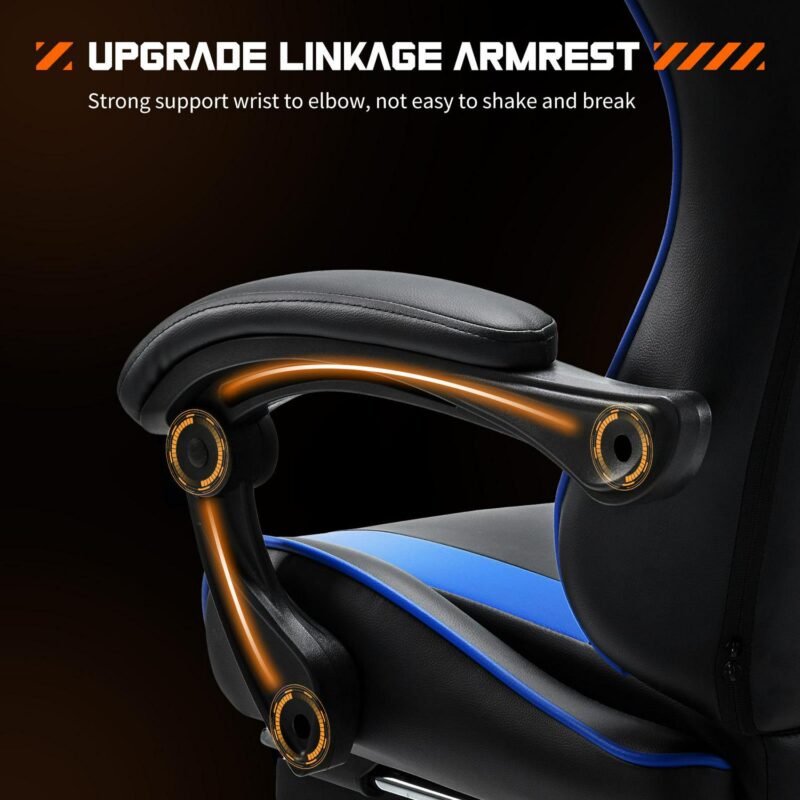 Flynama Black+Blue Contemporary Ergonomic Adjustable Height Swivel Faux Leather Gaming Chair - Image 2