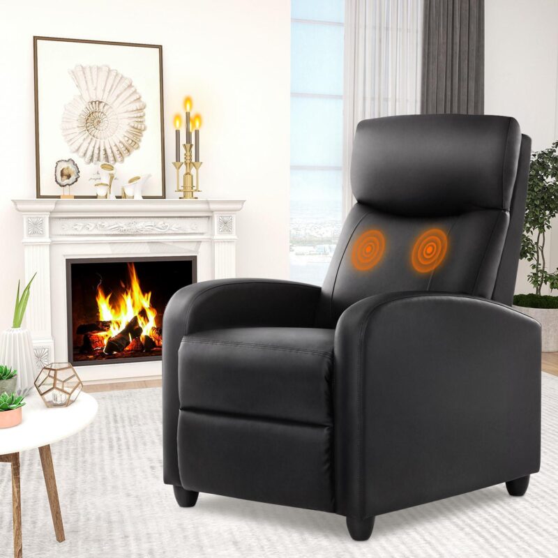 Flynama Black Faux leather Upholstered Tufted Zero Gravity Massage chair