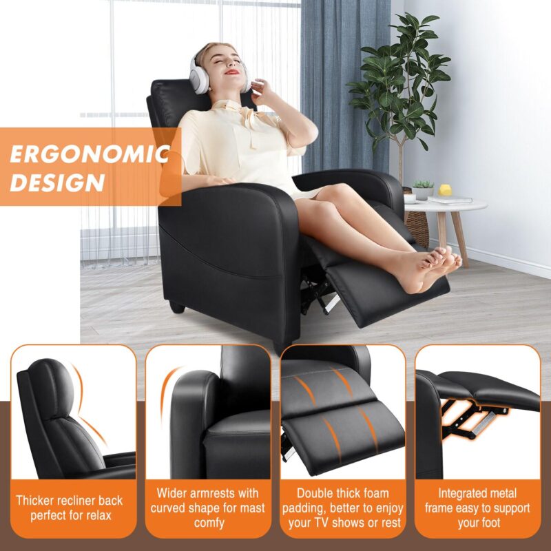 Flynama Black Faux leather Upholstered Tufted Zero Gravity Massage chair - Image 3