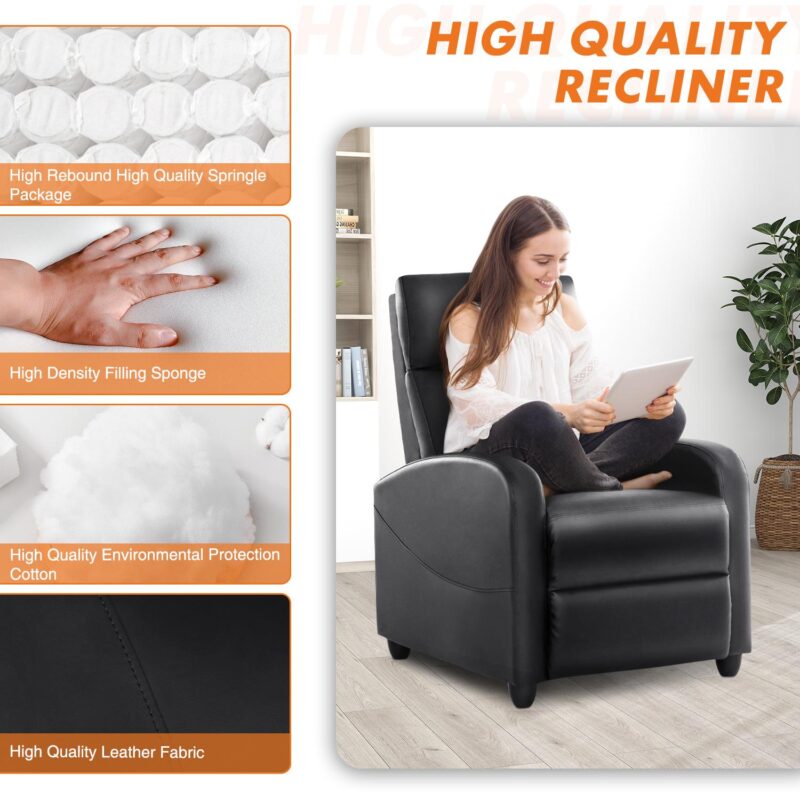 Flynama Black Faux leather Upholstered Tufted Zero Gravity Massage chair - Image 4