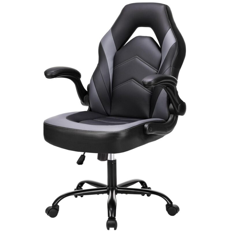 Flynama Black+Gray Contemporary Ergonomic Adjustable Height Swivel Faux Leather Gaming Chair - Image 2