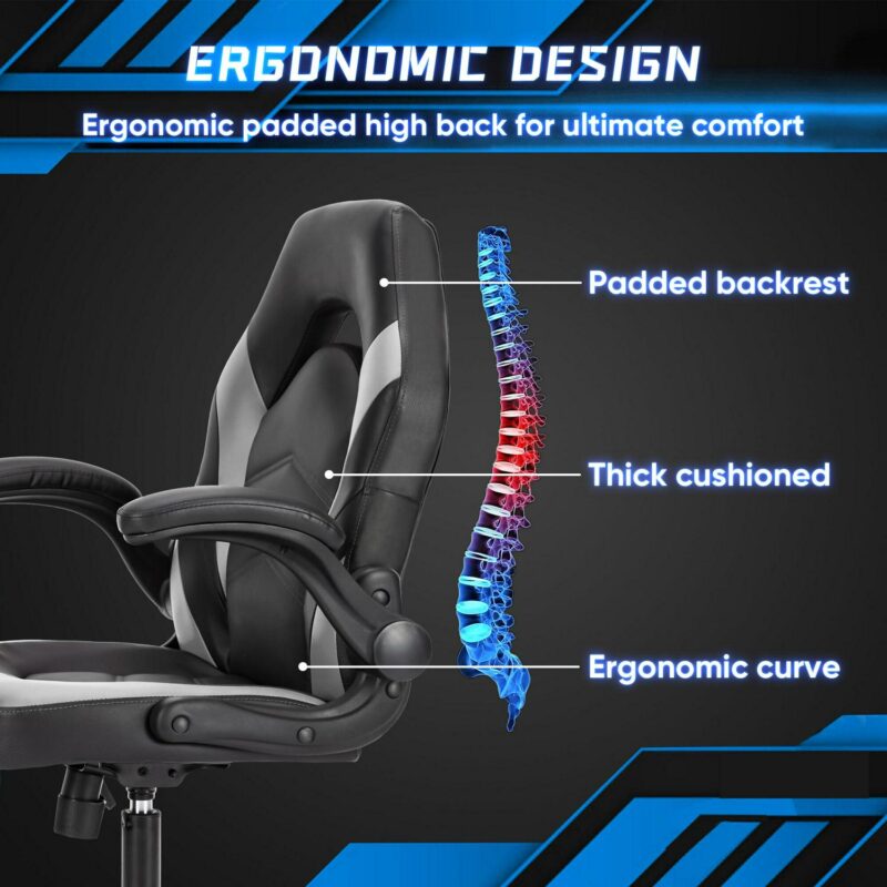 Flynama Black+Gray Contemporary Ergonomic Adjustable Height Swivel Faux Leather Gaming Chair - Image 8