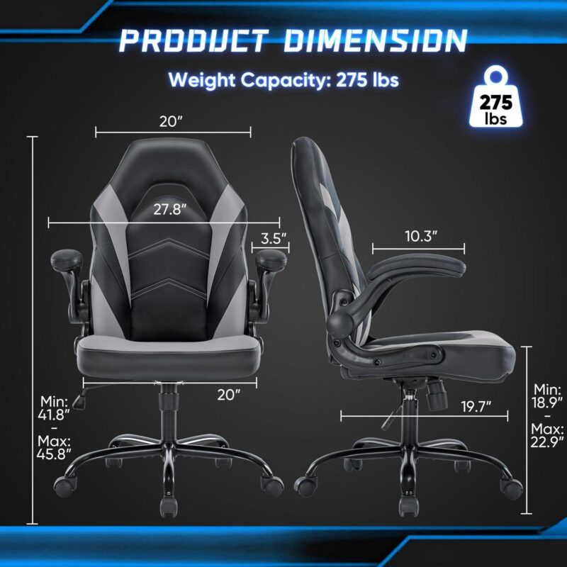Flynama Black+Gray Contemporary Ergonomic Adjustable Height Swivel Faux Leather Gaming Chair - Image 7