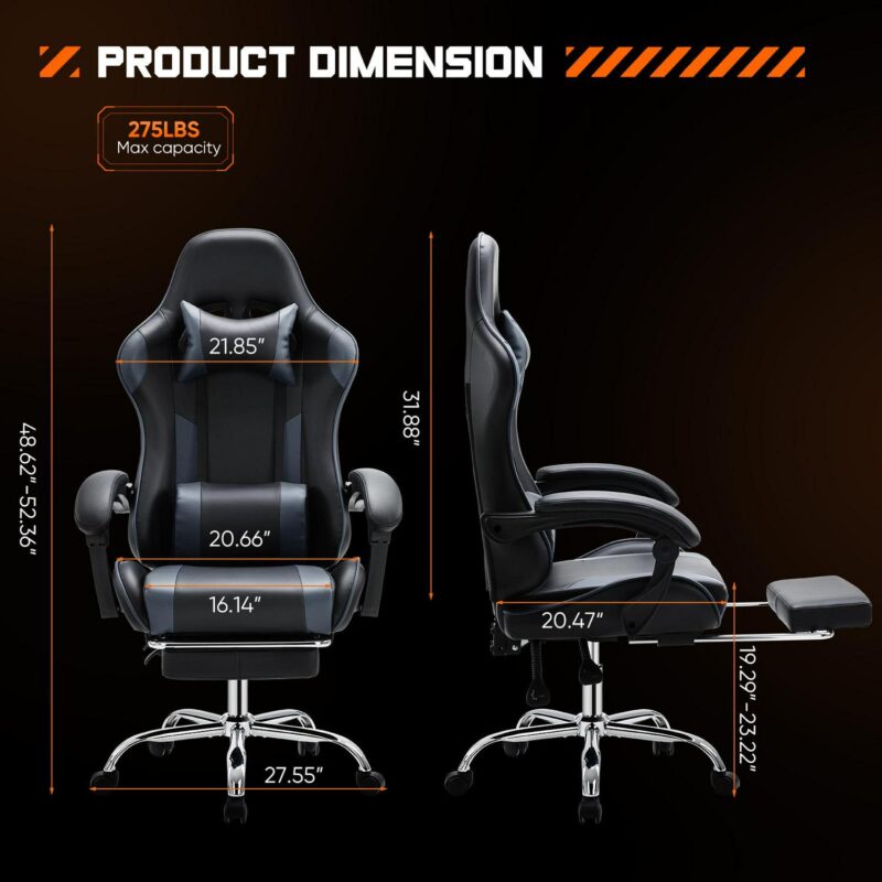 Flynama Black+Gray Contemporary Ergonomic Adjustable Height Swivel Faux Leather Gaming Chair - Image 6