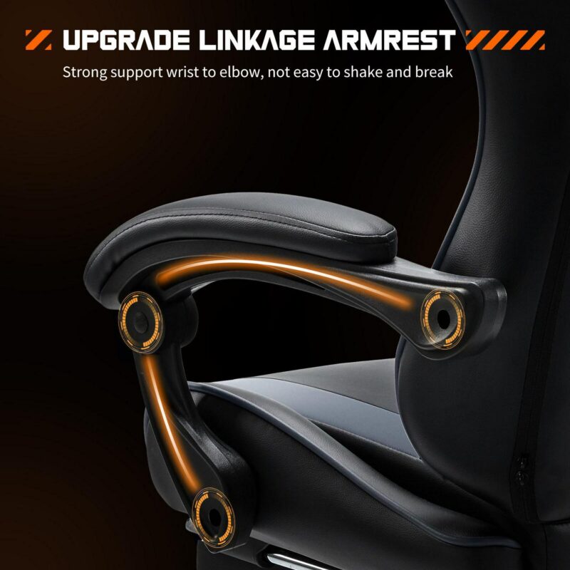Flynama Black+Gray Contemporary Ergonomic Adjustable Height Swivel Faux Leather Gaming Chair - Image 4