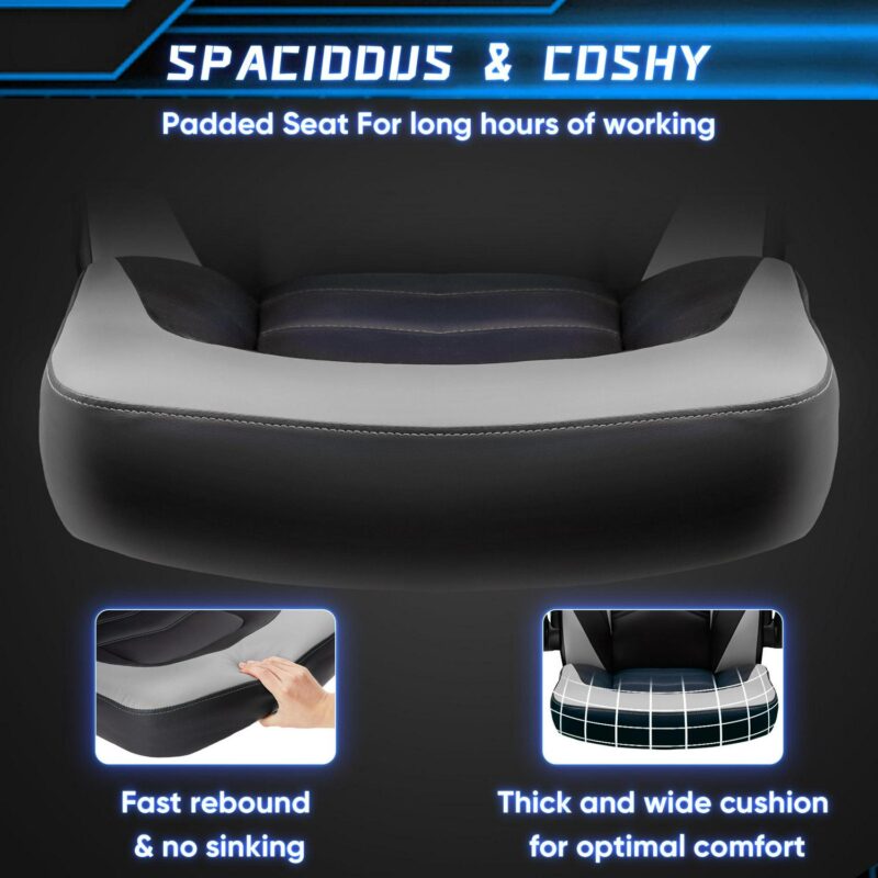 Flynama Black+Gray Contemporary Ergonomic Adjustable Height Swivel Faux Leather Gaming Chair - Image 6