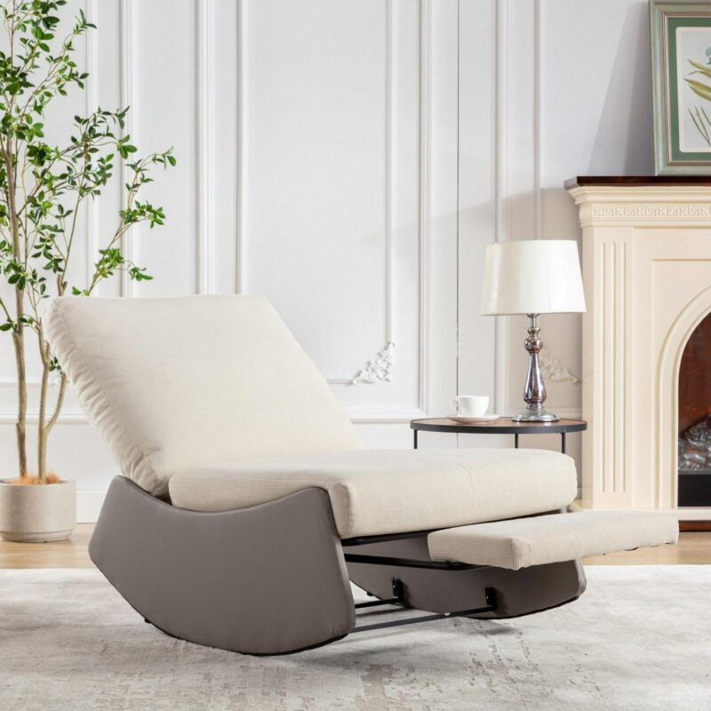 Flynama Gray Corduroy Upholstered Recliner - Image 7