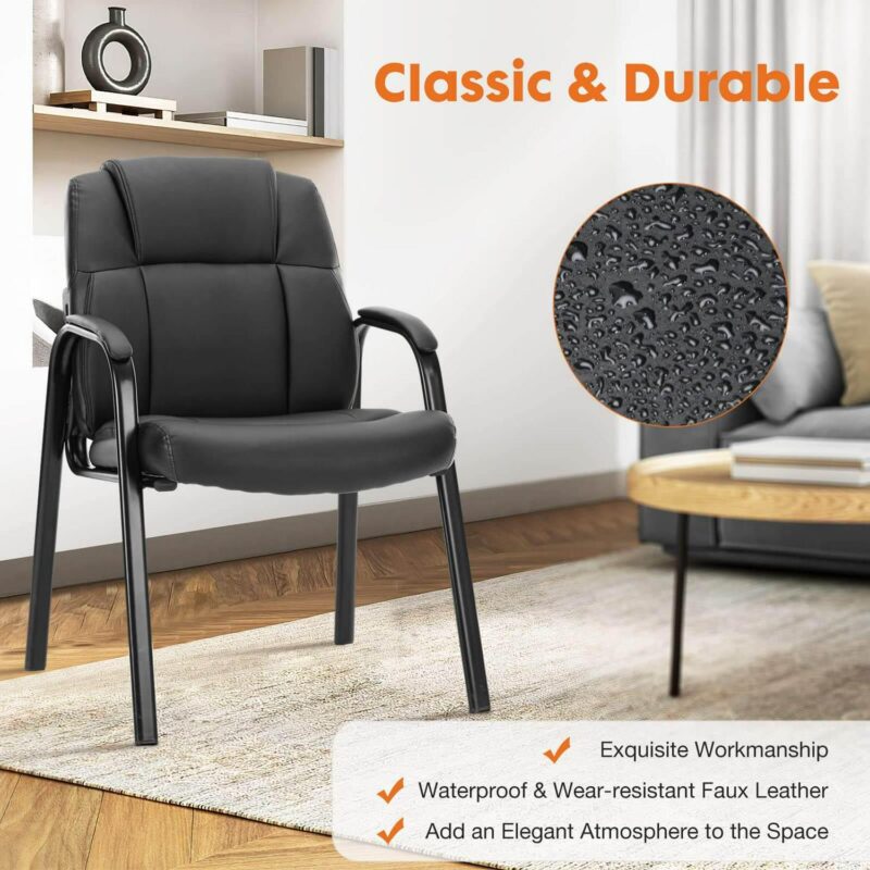 Flynama Office Chairs, Set of 2 Modern Black Faux leather Accent Chair - Image 3
